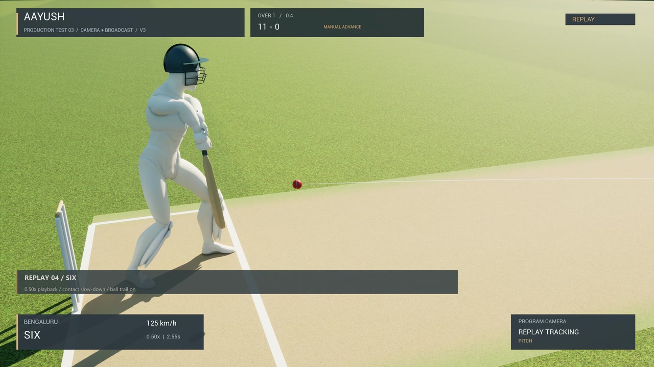 Cricket camera system tracking a batsman and ball during a six replay