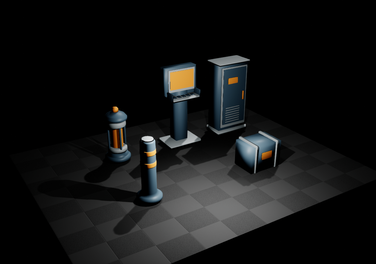 Five transit maintenance props in the Unreal review stage